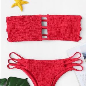 Smocked bandeau bikini top